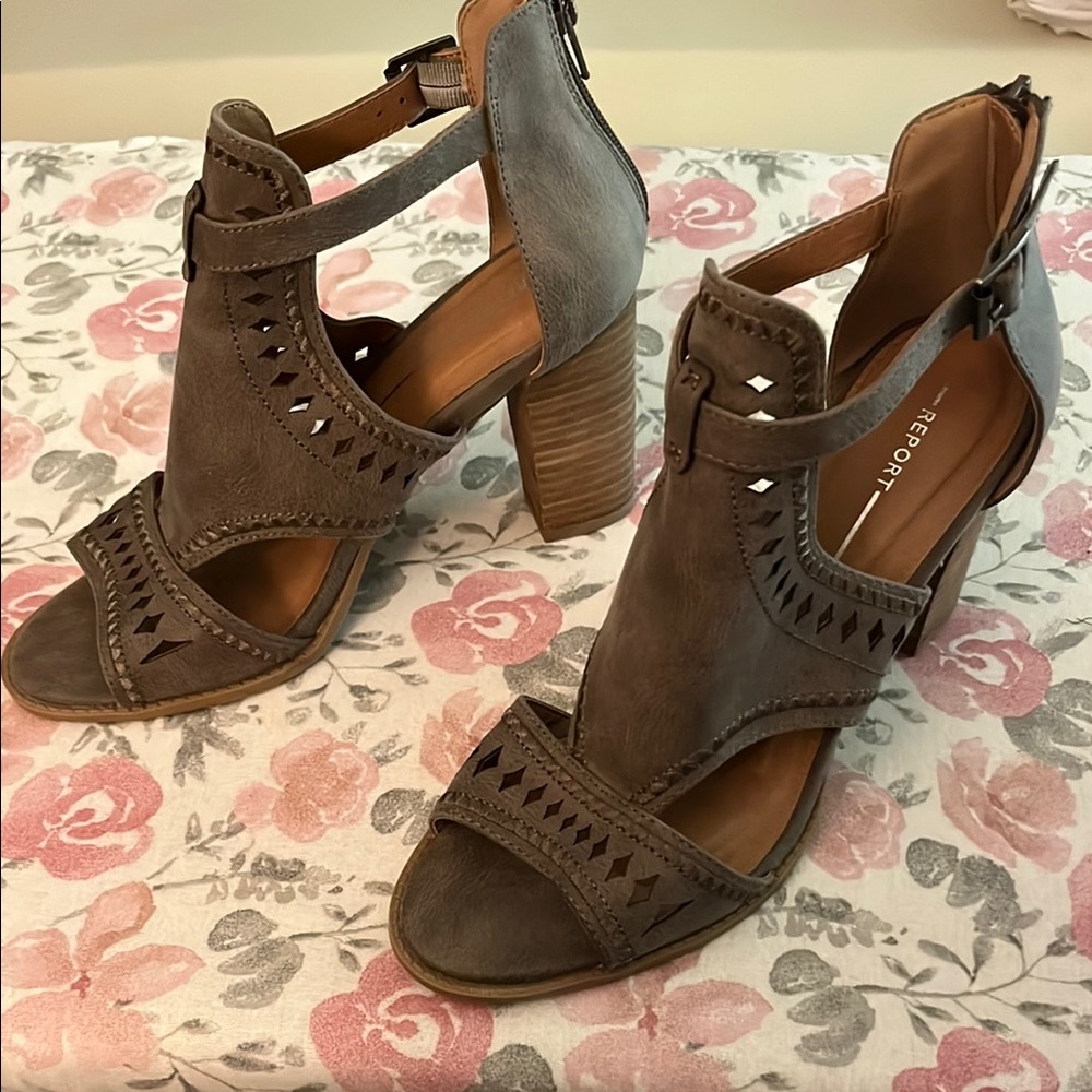 Report Collection Taupe Cutout Block Heel Sandals